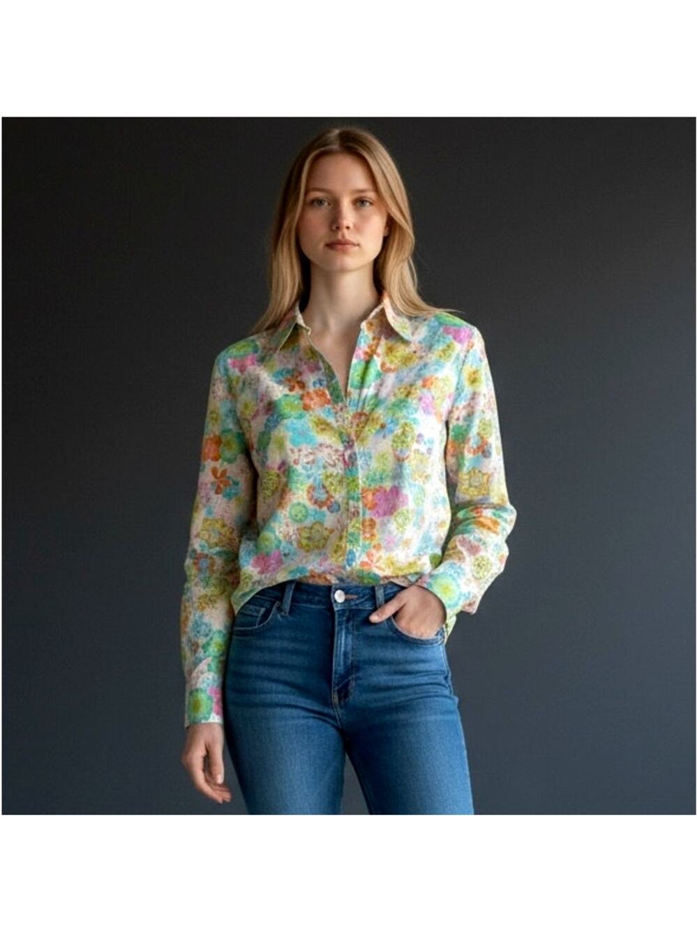 Johnny Cotton Vintage Cotton Floral Button Front Shirt Size S Boho Hippie Cotton